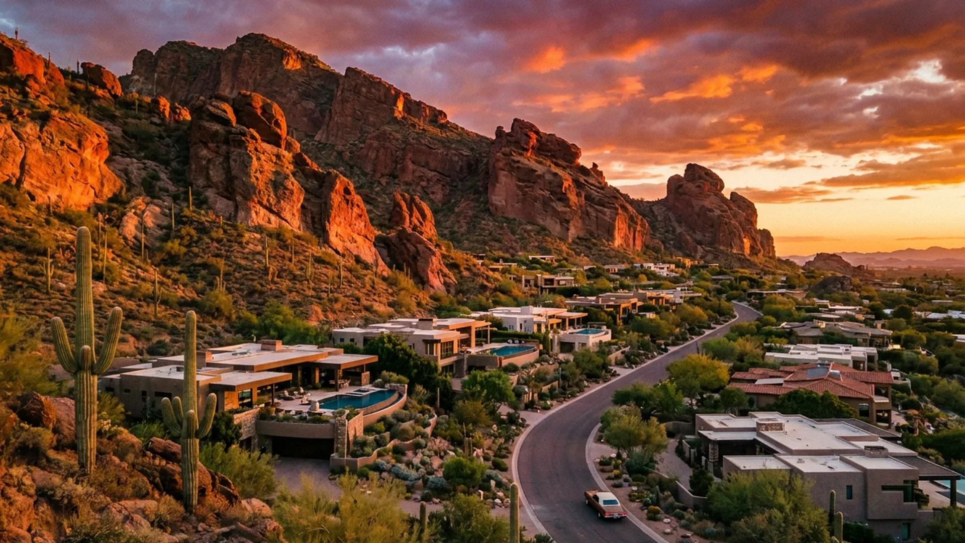 Camelback Mountain foothill neighborhood and luxury residences